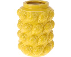 Home & Styling Bloemenvaas citroenen - geel - keramiek - D14 x H19 cm - fruitvaas citroen patroon