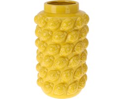 Home & Styling Bloemenvaas citroenen - geel - keramiek - D16 x H26 cm - fruitvaas citroen patroon