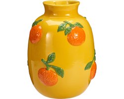 Home & Styling Bloemenvaas sinaasappels - geel - keramiek - D17 x H25 cm - fruitvaas