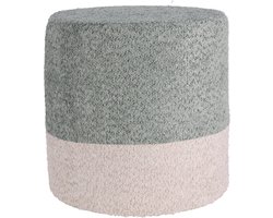 Home & Styling Bouclé Poef - Ø35xH34cm - Blauw/Beige