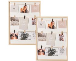 Home & Styling Collage fotolijst met knijpertjes - voor 2x foto - hout - naturel - 38 x 52 cm - wissellijst - klassiek