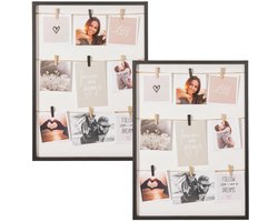 Home & Styling Collage fotolijst met knijpertjes - voor 2x foto - hout - zwart - 38 x 52 cm - wissellijst - klassiek