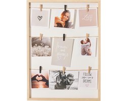 Home & Styling Collage fotolijst met knijpertjes - voor 9x foto - hout - naturel - 38 x 52 cm - wissellijst - klassiek