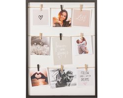 Home & Styling Collage fotolijst met knijpertjes - voor 9x foto - hout - zwart - 38 x 52 cm - wissellijst - klassiek