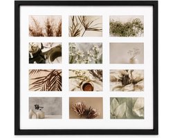 Home & Styling Collage fotolijst met passe-partout - voor 12x foto - hout - zwart - 54 x 59 cm - klassiek