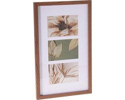 Home & Styling Collage fotolijst met passe-partout - voor 3x foto - hout - bruin - 26 x 42 cm - klassiek