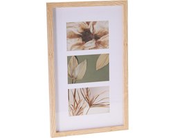 Home & Styling Collage fotolijst met passe-partout - voor 3x foto - hout - naturel - 26 x 42 cm - klassiek