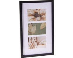 Home & Styling Collage fotolijst met passe-partout - voor 3x foto - hout - zwart - 26 x 42 cm - klassiek