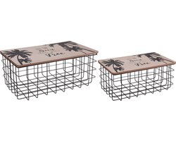 Home & Styling collection Bijzettafel op mand - Hout / Metaal - set van 2