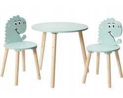 Home Styling Collection - Kindertafel met 2 Stoelen - Dinosaurus Print - Blauw - Houten Kinder Tafelset - 50 x 50 x 50 cm