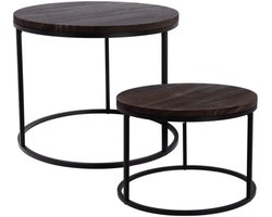 Home Styling Collection - Ronde Bijzettafels Set van 2 - Hout & Metaal - Ø57x45 cm / Ø50x35 cm - Industrieel & Modern