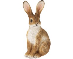 Home & Styling Decoratie paashaas / konijn - bruin/wit - polystone - 19 cm - zittend