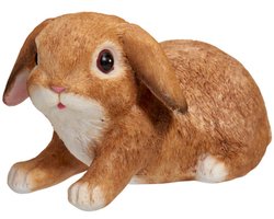 Home & Styling Decoratie paashaas / konijn - hangoren - bruin - polystone - 13 cm - liggend