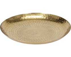 Home & Styling Dienblad/serveer plateau - Dia 29 cm - gehamerd metaal - metallic goud - Kaarsen plateau