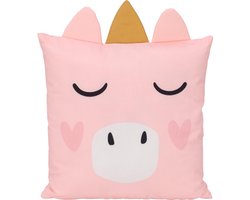 Home & Styling Dieren sierkussen kinderkamer - Varken - roze - 40 x 40 x 8 cm - polyester