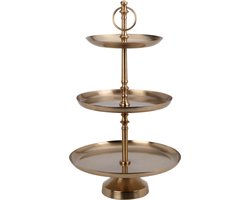 Home & Styling Etagere 3-laags - goudkleurig - RVS - H50 cm - Hightea/tapas/koekjes/taartjes serveerschaal