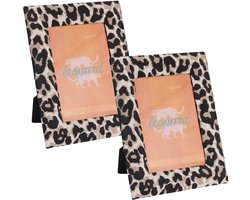 Home & Styling Fotolijstje Nel - 2x - luipaardprint - stof frame - voor foto van 10 x 15 cm - dierenprint