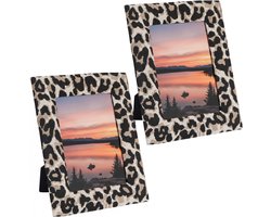Home & Styling Fotolijstje Nel - 2x - luipaardprint - stof frame - voor foto van 13 x 18 cm - dierenprint