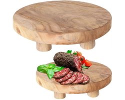 Home & Styling Kaarsenbord - serveerplank dienblad - houten schijf - op pootjes - 30 x 7 cm - teak hout -