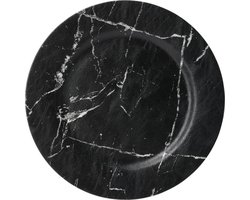Home & Styling kaarsenbord/onderbord- zwart marmer-kunststof 33cm