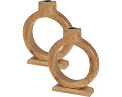 Home & Styling Kaarshouder - 2x - mangohout - 16 x 21 cm - kandelaar - bruin