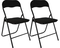 Home & Styling Klapstoel met ribcord zitting - 2x - zwart - 40 x 38 x 88 cm - metaal - Bijzet stoelen - Inklapbaar