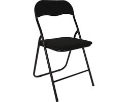 Home & Styling Klapstoel met ribcord zitting - zwart - 40 x 38 x 88 cm - metaal - Bijzet stoelen - Inklapbaar
