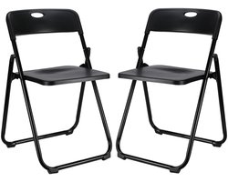 Home & Styling Klapstoel voor buiten/binnen - 2x - zwart - 47 x 73 cm - stevig kunststof - Bijzet stoelen - Vouwstoelen