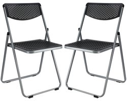 Home & Styling Klapstoel voor buiten/binnen - 2x - zwart - 48 x 82 cm - stevig kunststof - Bijzet stoelen - Vouwstoelen