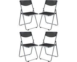 Home & Styling Klapstoel voor buiten/binnen - 4x - zwart - 48 x 82 cm - stevig kunststof - Bijzet stoelen - Vouwstoelen