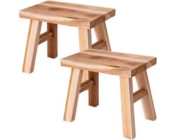 Home & Styling Krukje - 2x - teak hout - 31 x 19 x 25 cm - opstapje - krukje hout - planten krukje - voetenbankje