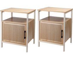 Home & Styling Nachtkastje - 2x - bruin/wit - metaal/mdf - 43 x 33 x 55 cm - Slaapkamer