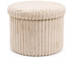 Home & Styling Poef - beige - 52 x 32 cm - mdf/polyester - hocker - opbergbox - opvouwbaar - rond - max 80 kilo