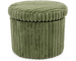 Home & Styling Poef - olijfgroen - 52 x 32 cm - mdf/polyester - hocker - opbergbox - opvouwbaar - rond - max 80 kilo