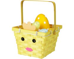 Home & Styling Rieten mandje met hengsel - kuiken thema - 16 x 22 cm - Paaseieren mandje - gevlochten riet