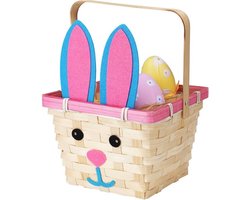 Home & Styling Rieten mandje met hengsel - paashaas thema - 16 x 22 cm - Paaseieren mandje- gevlochten riet