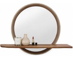 Home & Styling Spiegel met plank - rond - MDF - bruin - 60 x 12 x 40 cm - Ibiza Stijl