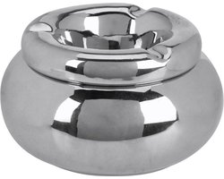 Home & Styling Storm Asbak Marbella - Kunststeen - D11 x H6 cm - metallic zilver - voor binnen/balkon