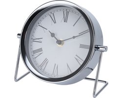 Home & Styling Tafelklok - zilver - metaal en glas - 16 x 7 cm - staande klok woonaccessoire