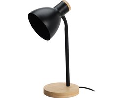 Home & Styling Tafellamp/bureaulampje Design Light - hout/metaal - zwart - H36 cm - Leeslamp