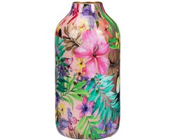 Home & Styling Vaas Flower Bouquet - bloemenprint goud - metaal/emaille - D12 x H25 cm - bloemenvaas