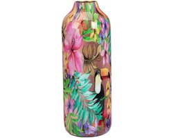 Home & Styling Vaas Flower Bouquet - bloemenprint goud - metaal/emaille - D12 x H34 cm - bloemenvaas