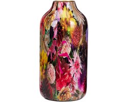 Home & Styling Vaas Flower Bouquet - bloemenprint zwart - metaal/emaille - D12 x H25 cm - bloemenvaas