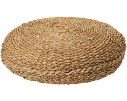 Home & Styling Vloerkussen Ibiza - naturel - jute/katoen - 40 x 15 cm - Extra dik rond grond zitkussen/matraskussen - Lage poef