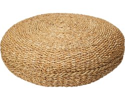 Home & Styling Vloerkussen Ibiza - naturel - jute/katoen - 58 x 20 cm - Extra dik rond grond zitkussen/matraskussen - Lage poef