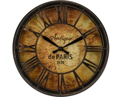 Home & Styling Wand klok oude deco stijl - Romeinse cijfers - D21 cm - zwart/roestbruin - kunststof