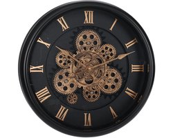 Home & Styling Wandklok / muur klok Lugano - Vintage Look - Dia 40 cm - kunststof/glas - zwart/goud - Luxe klokken
