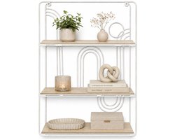 Home & Styling Wandplank / wandrekje Decohome - naturel/wit - 3 niveaus - 35 x 12 x 55 cm - Foto plank