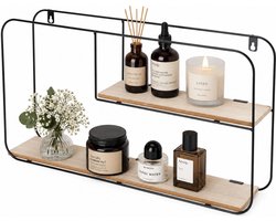 Home & Styling Wandplank / wandrekje Decohome - naturel/zwart - 2 niveaus - 52 x 10 x 29 cm - Foto plank