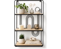 Home & Styling Wandplank / wandrekje Decohome - naturel/zwart - 3 niveaus - 35 x 12 x 55 cm - Foto plank